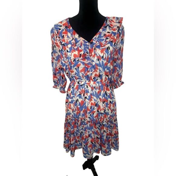 LAUREN RALPH LAUREN FLORAL SPRING RUFFLE DRESS KNEE LENGTH QUARTER SLEEVE SIZE 8 - Picture 2 of 11